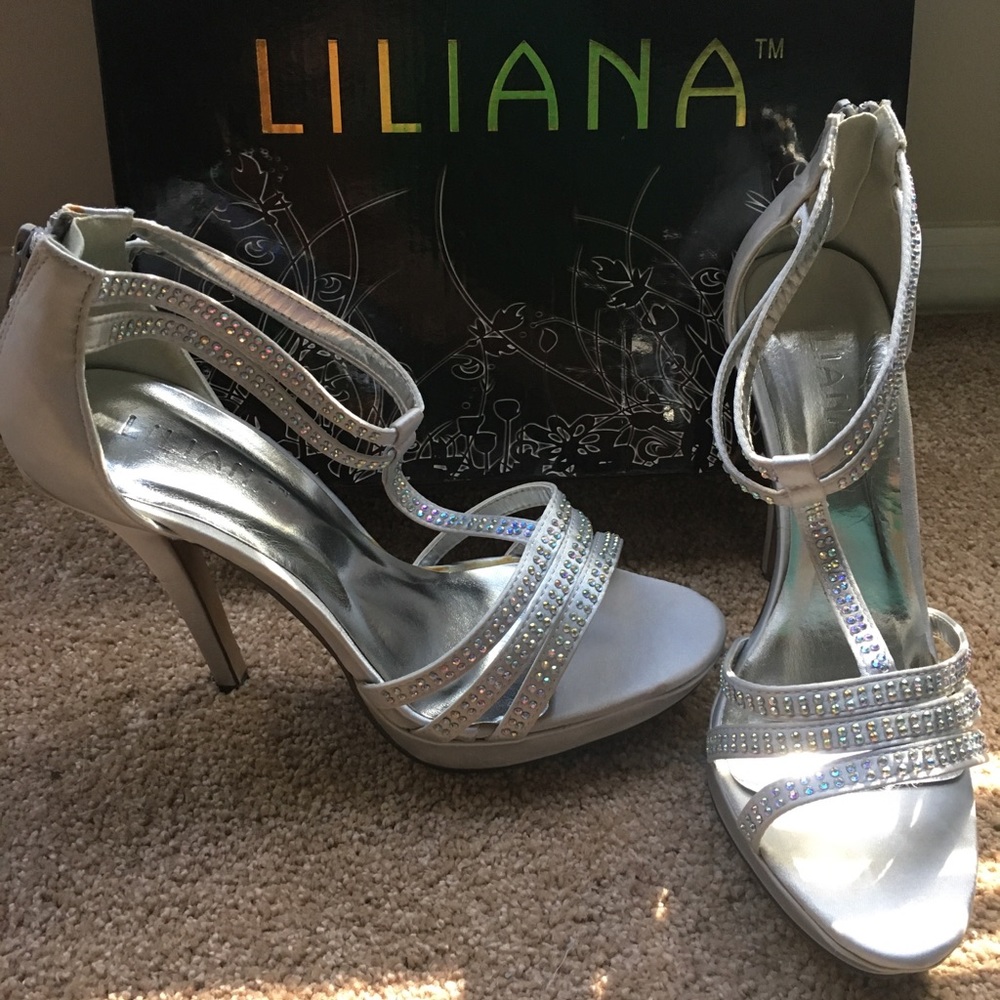 Liliana silver rhinestone heels